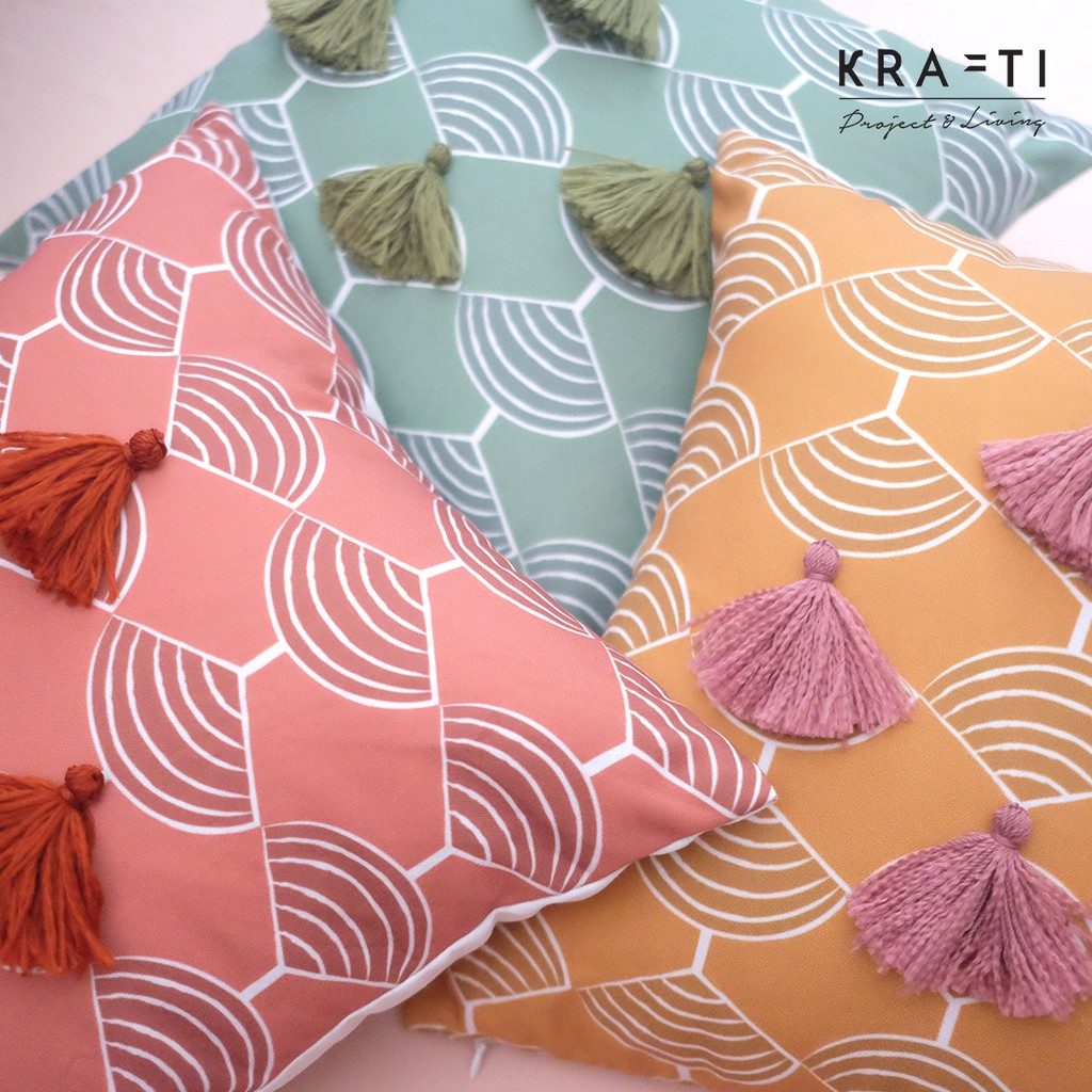Krafti project & Living - Bantal Sofa / Bantal Motif Kipas Hijau / Bantal 40x40cm