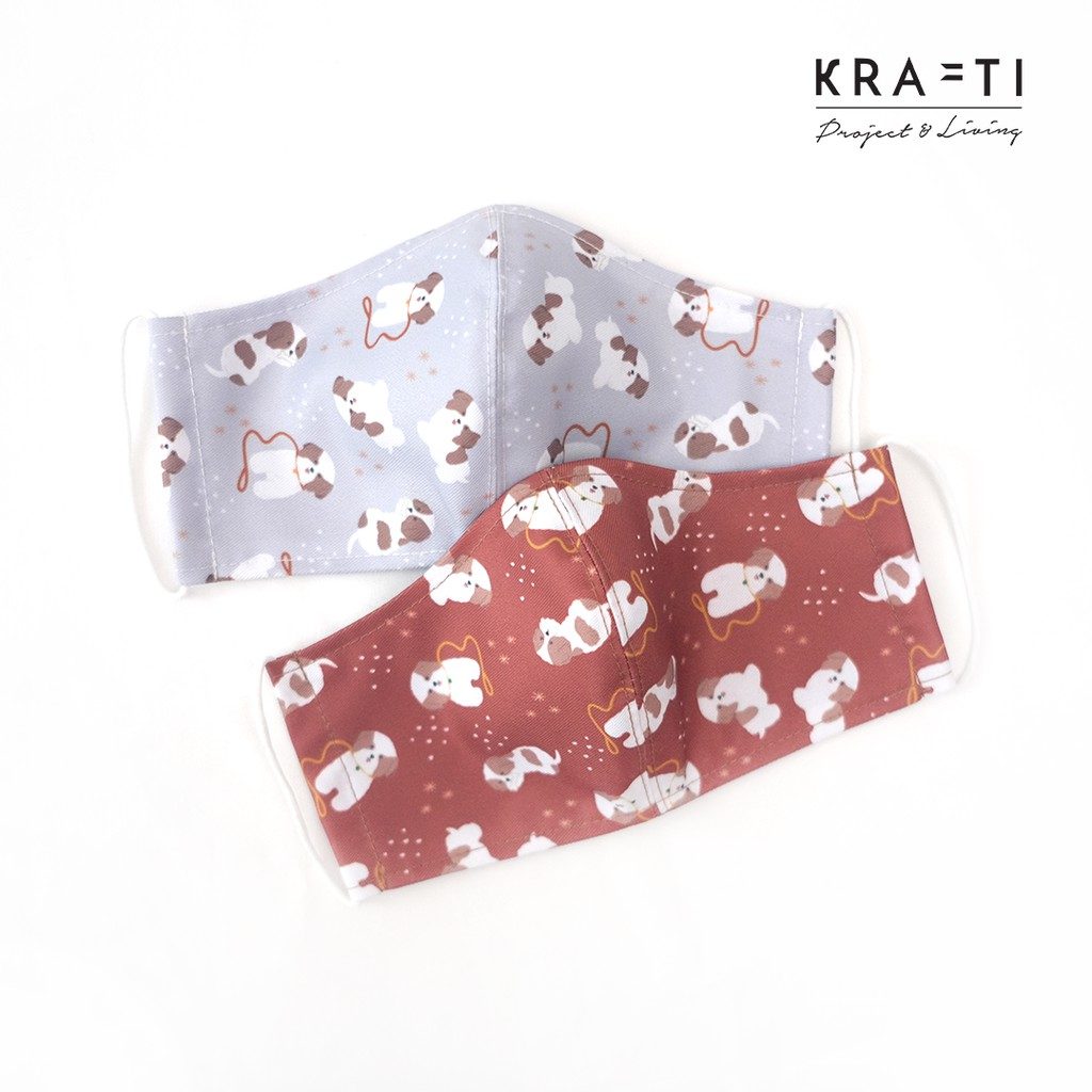 Masker kain / Masker katun / Motif Shih Tzu / Masker 2 ply dengan filter