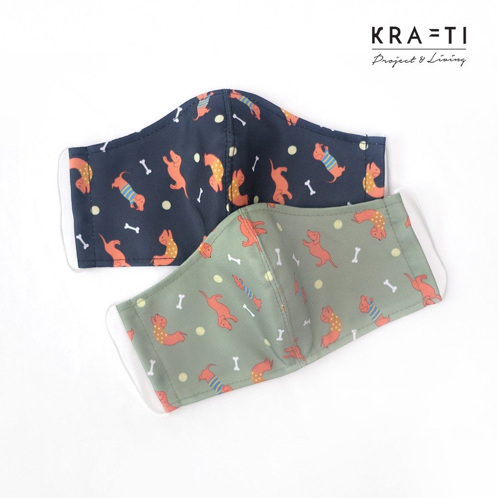 Masker kain / Masker katun / Motif Dachsund / Masker 2 ply dengan filter