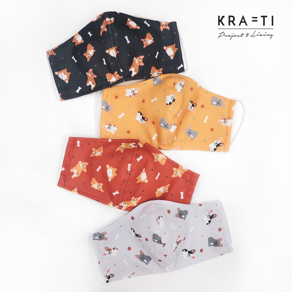 Masker Anak/ Masker katun / motif Anjing / Masker 2 ply dengan filter