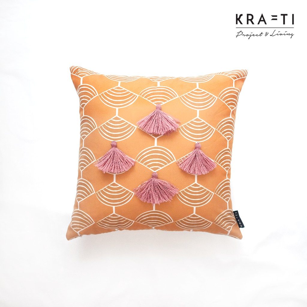 Krafti project & Living - Bantal Sofa / Bantal Motif Kipas kuning / Bantal 40x40cm