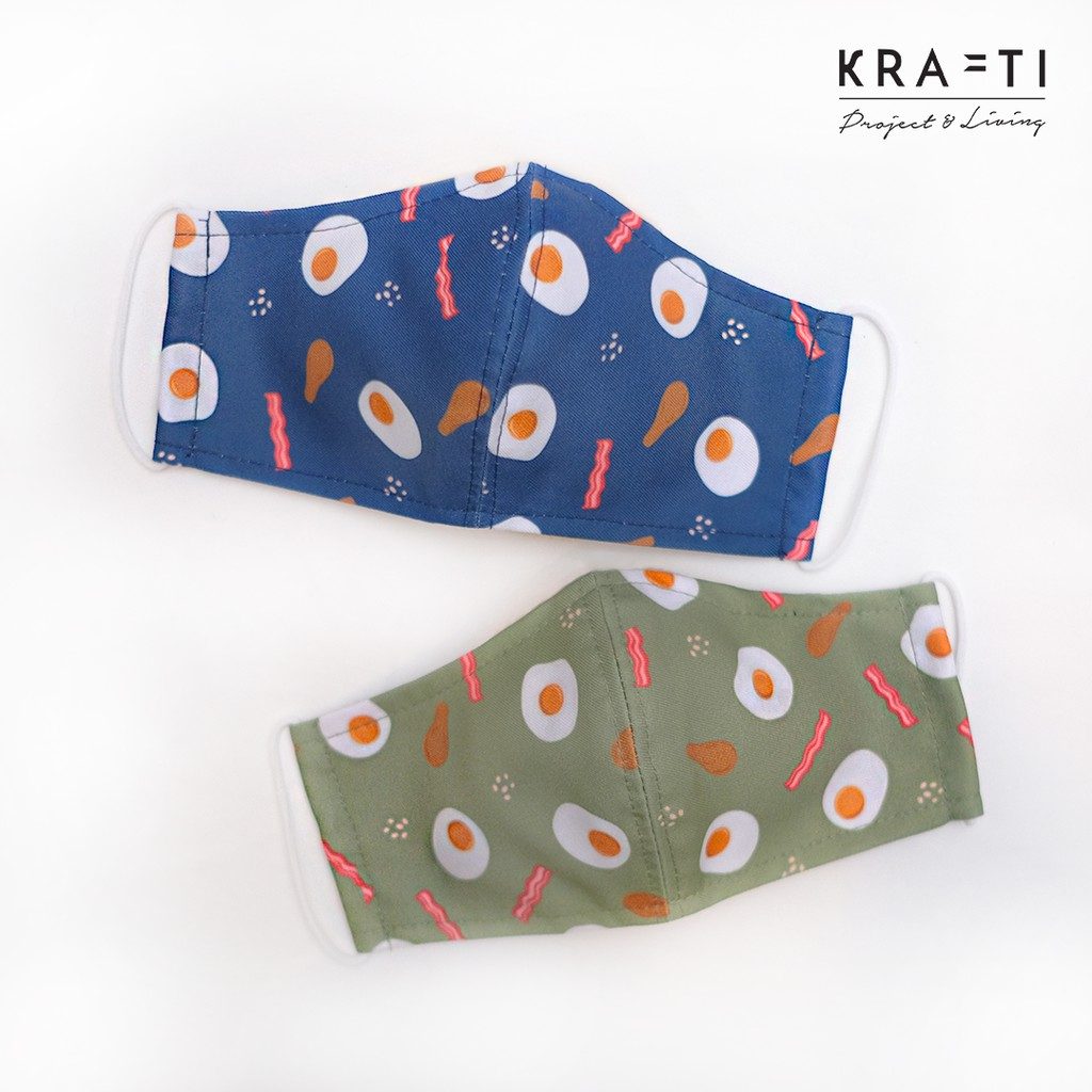 Masker Kain / Masker Katun / Motif telur / Masker 2 ply dengan filterp