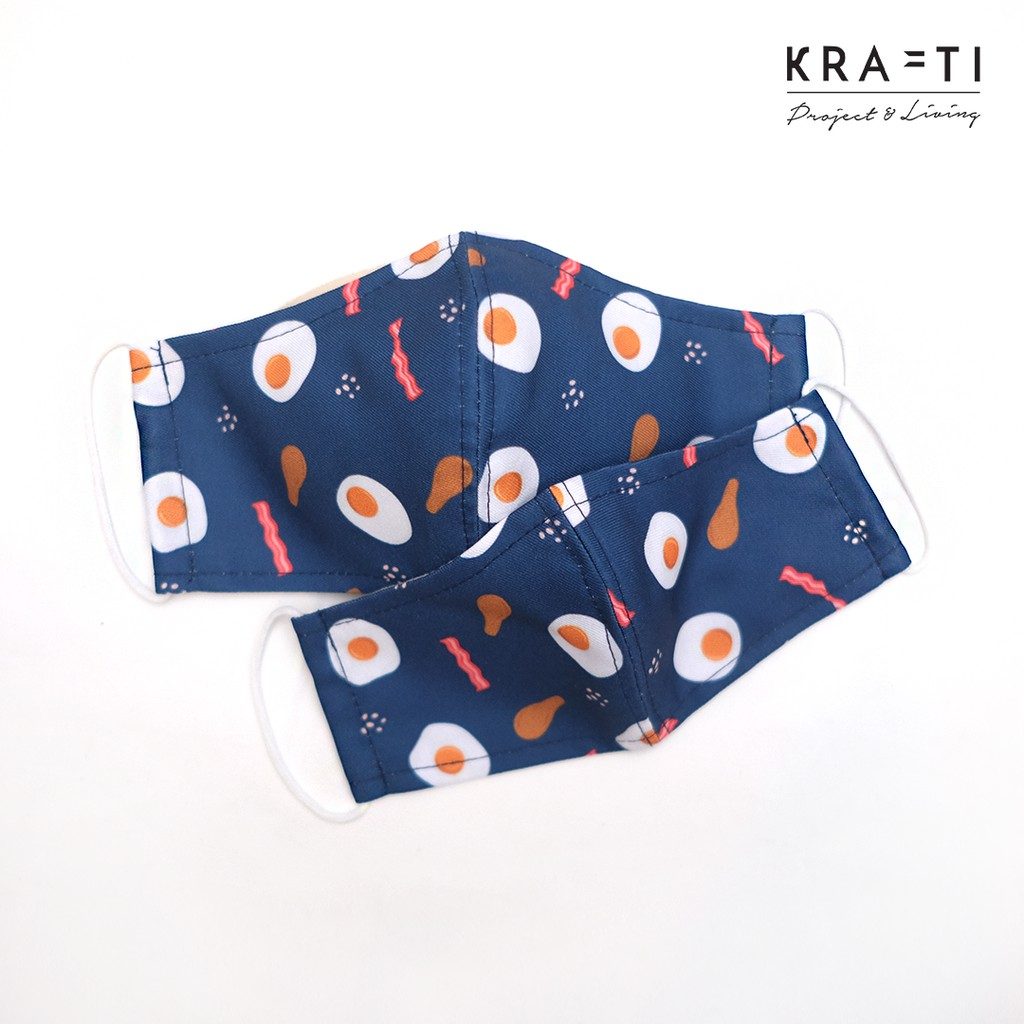 Masker Kain / Masker Katun / Motif telur / Masker 2 ply dengan filterp