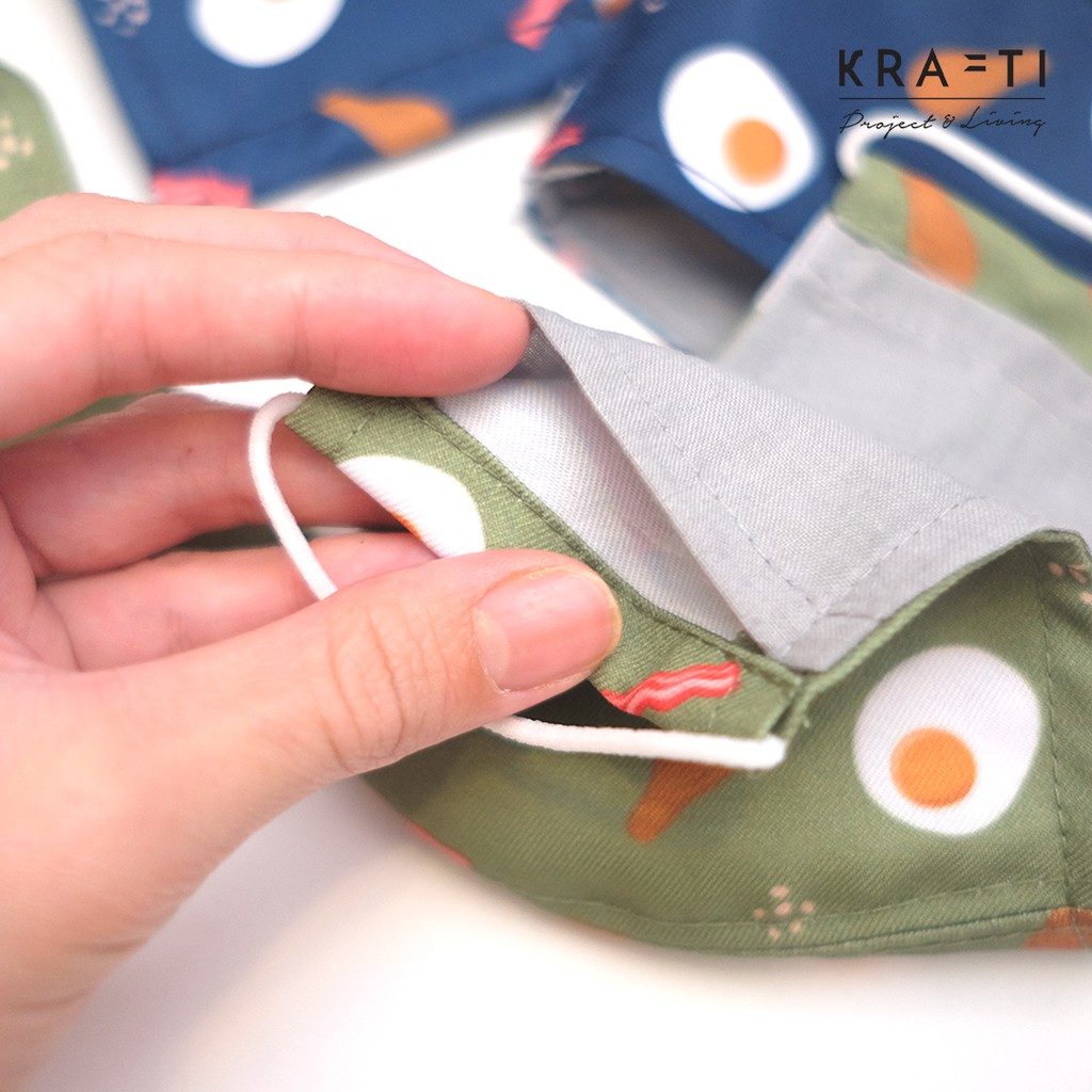 Masker Kain / Masker Katun / Motif telur / Masker 2 ply dengan filterp