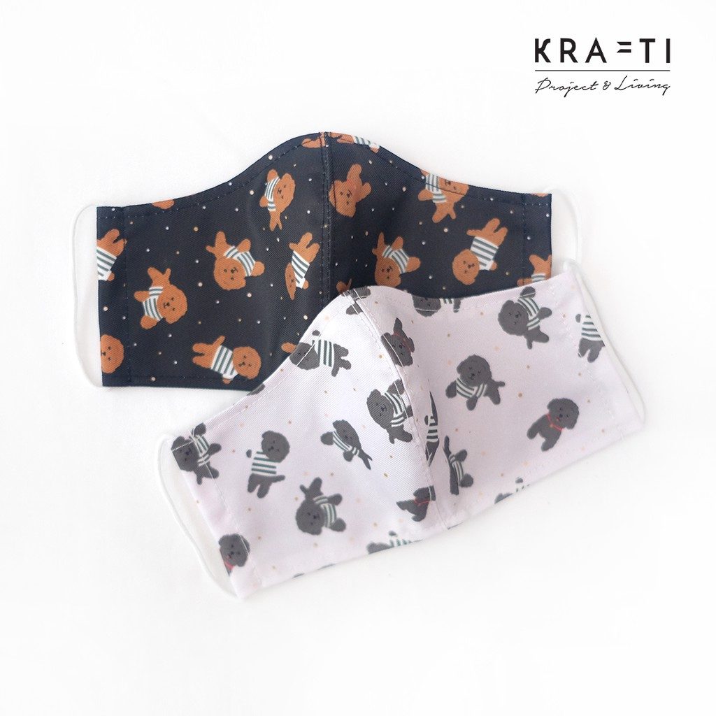 Masker kain / Masker katun / Motif Poodle / Masker 2 ply dengan filter