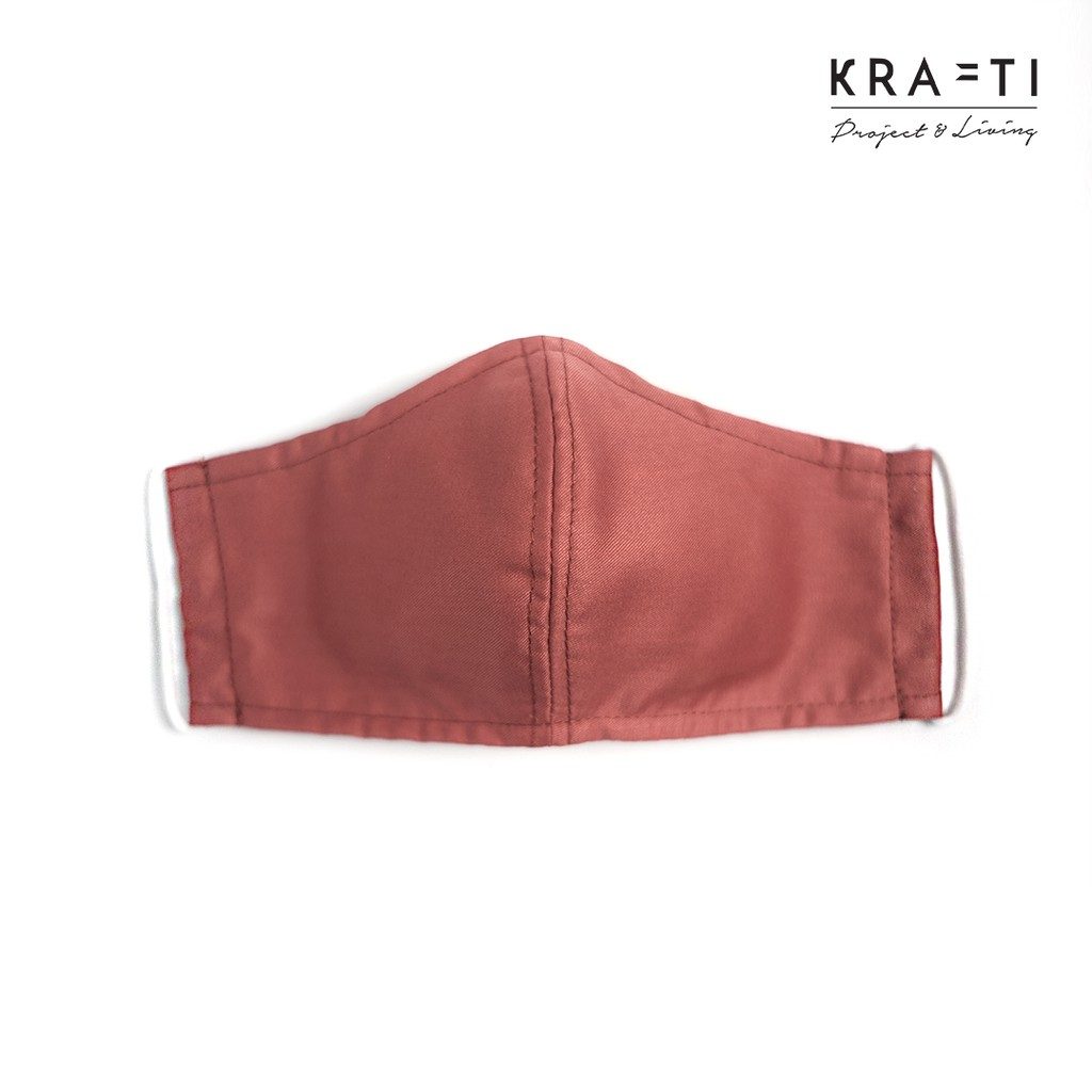 Masker katun/ Masker dewasa warna merah bata  / 2 ply dengan filter pocket