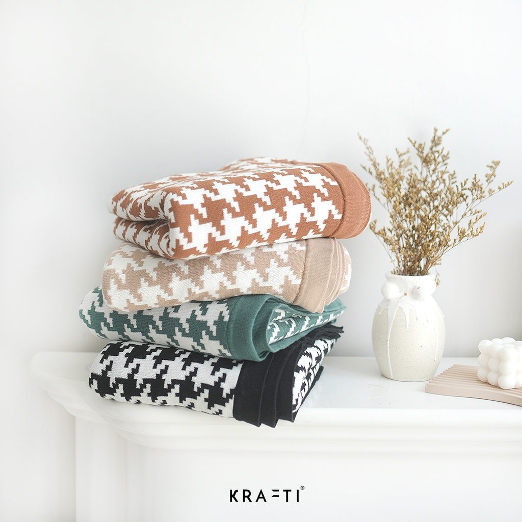 Selimut Rajut / Selimut Katun / Selimut travelling / Houndstooth Knit Blanket