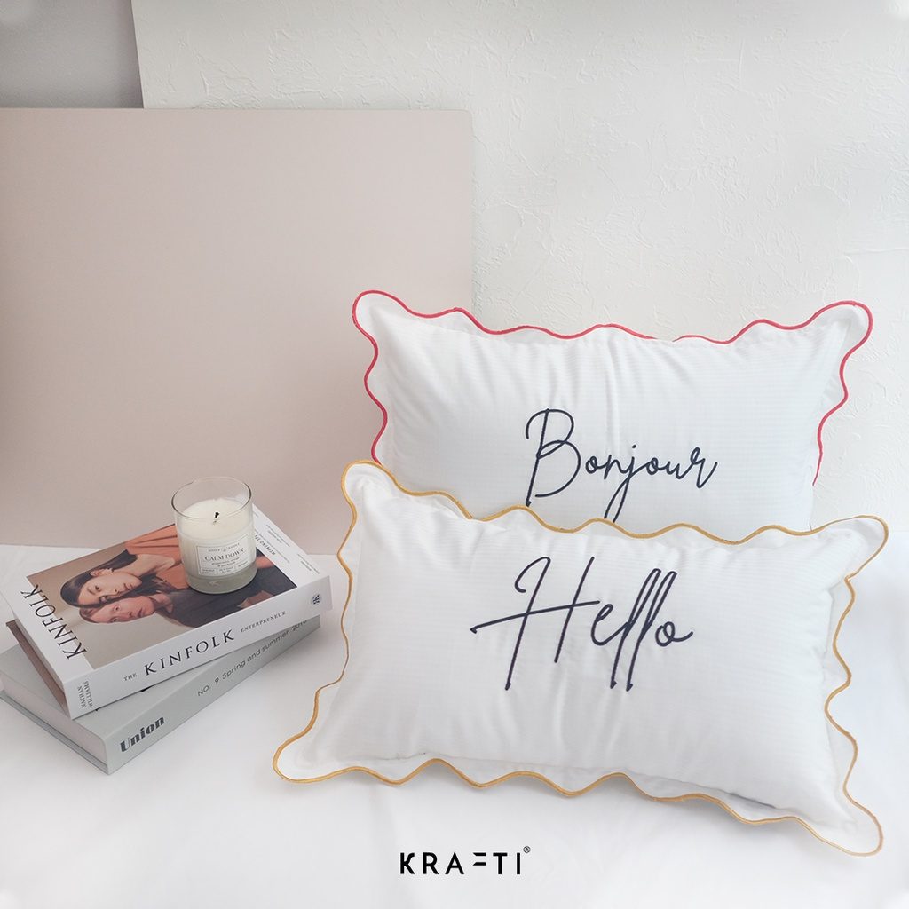 Bantal Sofa / Bantal Bordir / bantal 30x50 / Bantal Ruang Tamu / Scalla Bonjour Hello