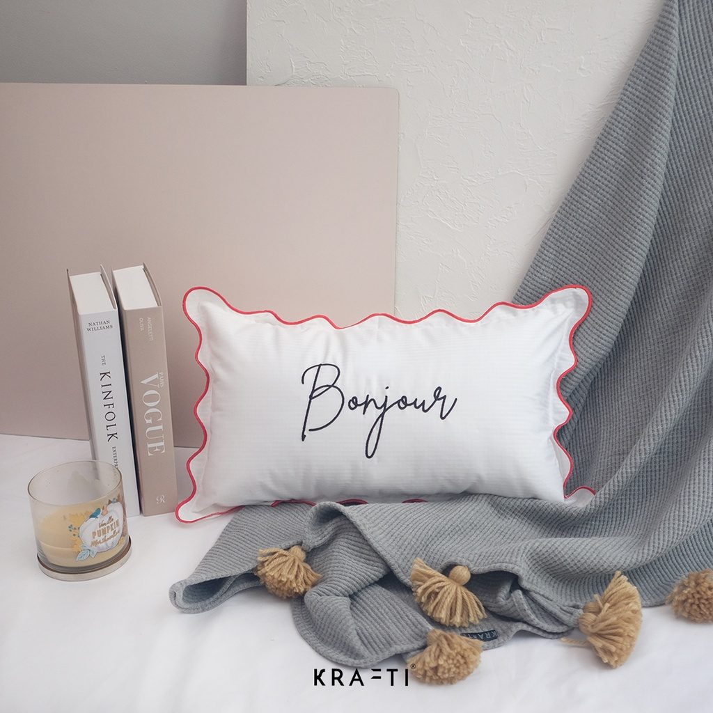 Bantal Sofa / Bantal Bordir / bantal 30x50 / Bantal Ruang Tamu / Scalla Bonjour Hello