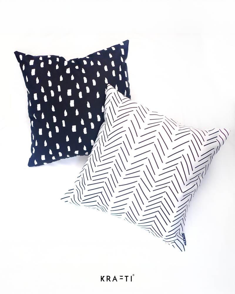 Chevron Black Rain Printed Cushion